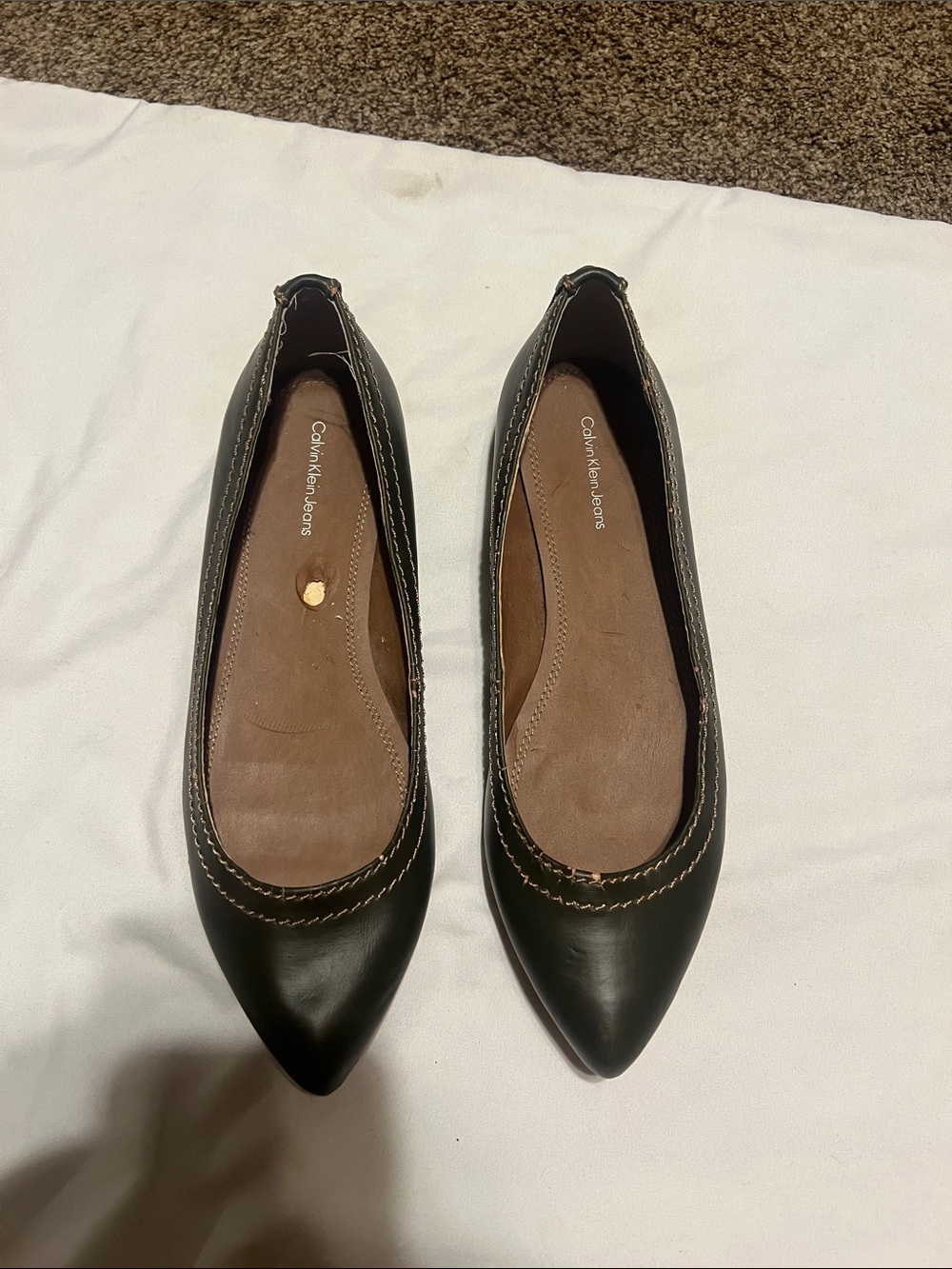 Calvin Klein jeans brown pointy toe flats. Worn once